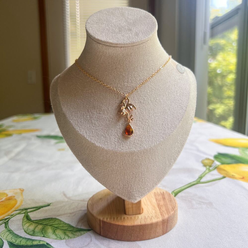 Topaz Dragon Necklace Fantasy Aesthetic D&D Novelty Whimsical Fun Gift Necklace